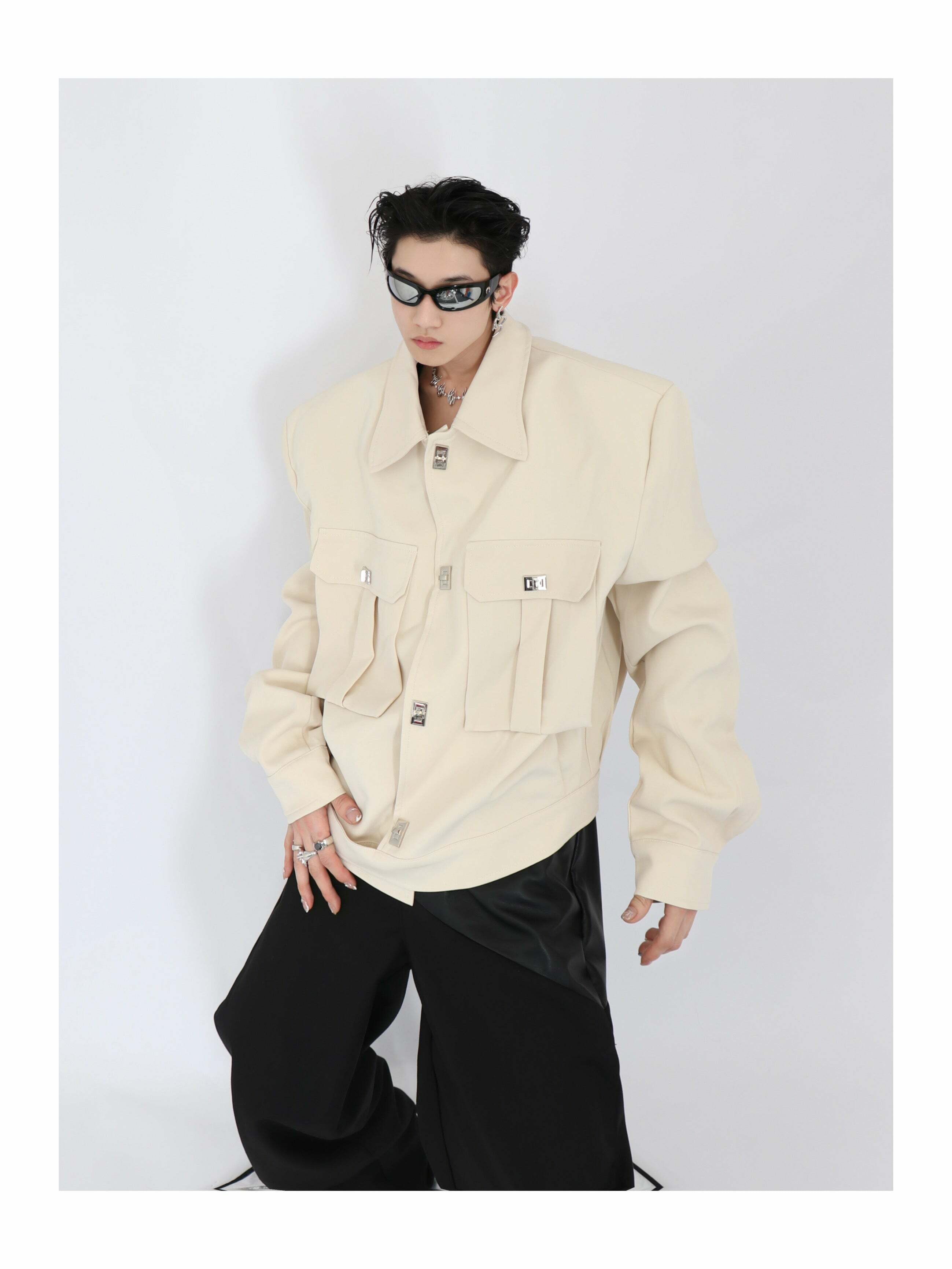 Y2K Grunge Padded Shoulders Jacket - Retro 90s Fashion, Summer Y2K Outfits, Gothic Y2K Style