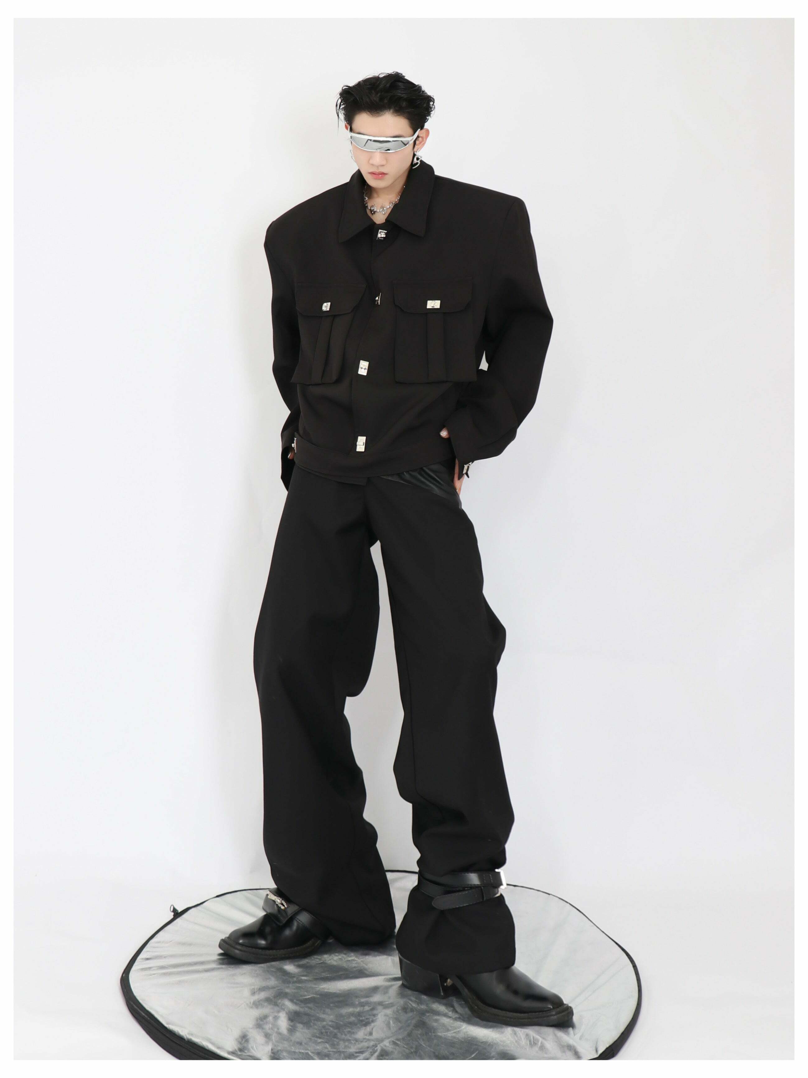 Y2K Grunge Padded Shoulders Jacket - Retro 90s Fashion, Summer Y2K Outfits, Gothic Y2K Style