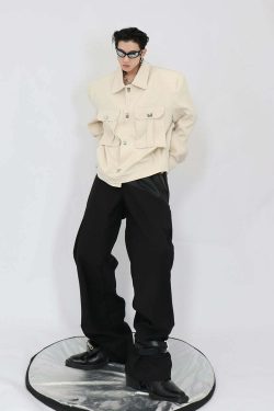 Y2K Grunge Padded Shoulders Jacket - Retro 90s Fashion, Summer Y2K Outfits, Gothic Y2K Style