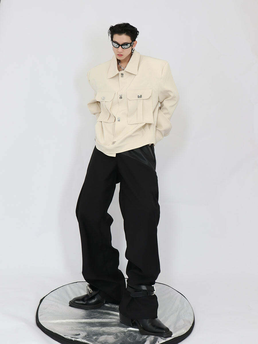 Y2K Grunge Padded Shoulders Jacket - Retro 90s Fashion, Summer Y2K Outfits, Gothic Y2K Style