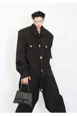 Y2K Grunge Padded Shoulders Jacket - Retro 90s Fashion, Summer Y2K Outfits, Gothic Y2K Style