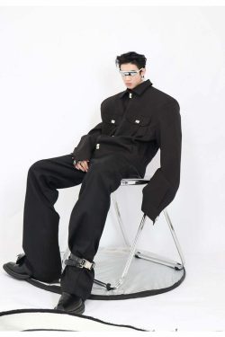 Y2K Grunge Padded Shoulders Jacket - Retro 90s Fashion, Summer Y2K Outfits, Gothic Y2K Style