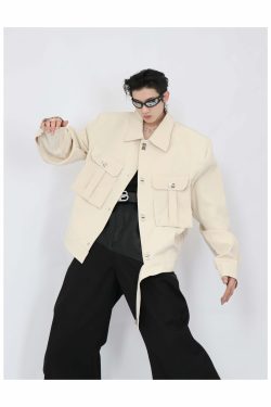 Y2K Grunge Padded Shoulders Jacket - Retro 90s Fashion, Summer Y2K Outfits, Gothic Y2K Style