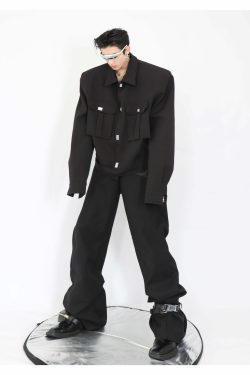 Y2K Grunge Padded Shoulders Jacket - Retro 90s Fashion, Summer Y2K Outfits, Gothic Y2K Style