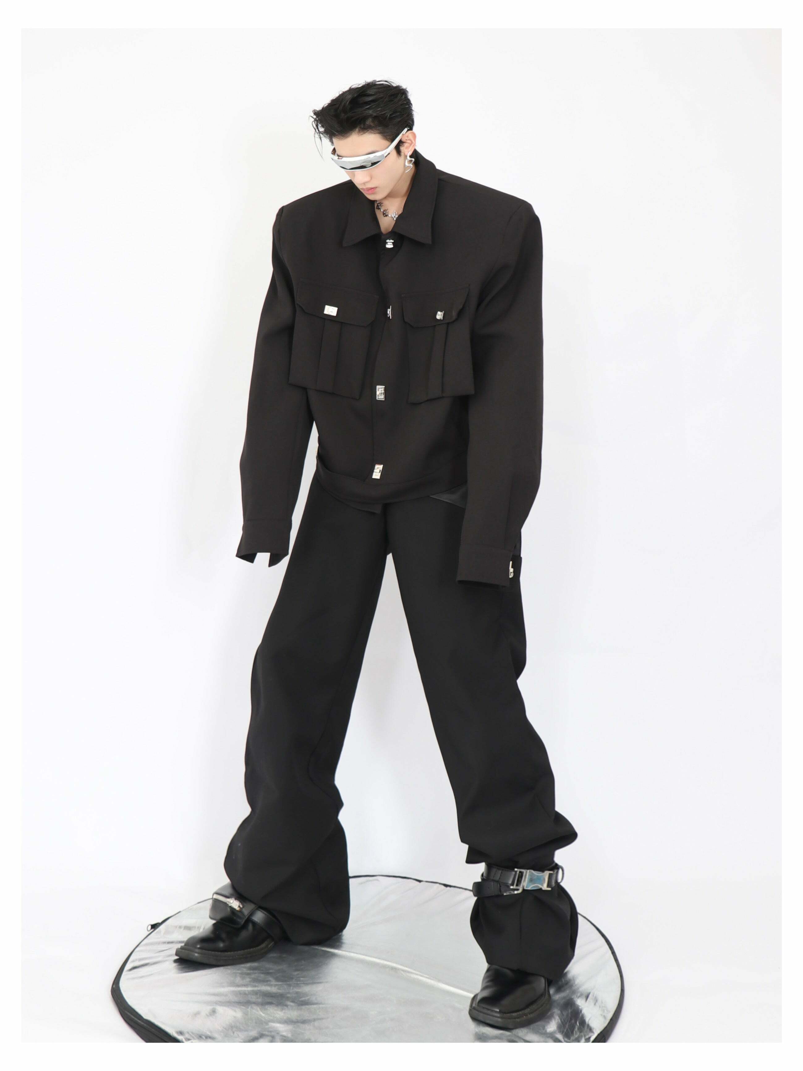 Y2K Grunge Padded Shoulders Jacket - Retro 90s Fashion, Summer Y2K Outfits, Gothic Y2K Style