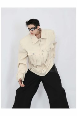 Y2K Grunge Padded Shoulders Jacket - Retro 90s Fashion, Summer Y2K Outfits, Gothic Y2K Style