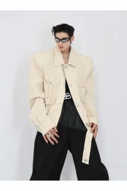 Y2K Grunge Padded Shoulders Jacket - Retro 90s Fashion, Summer Y2K Outfits, Gothic Y2K Style