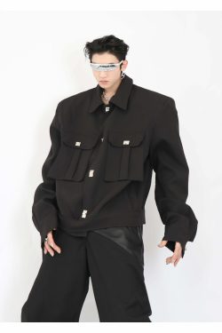 Y2K Grunge Padded Shoulders Jacket - Retro 90s Fashion, Summer Y2K Outfits, Gothic Y2K Style