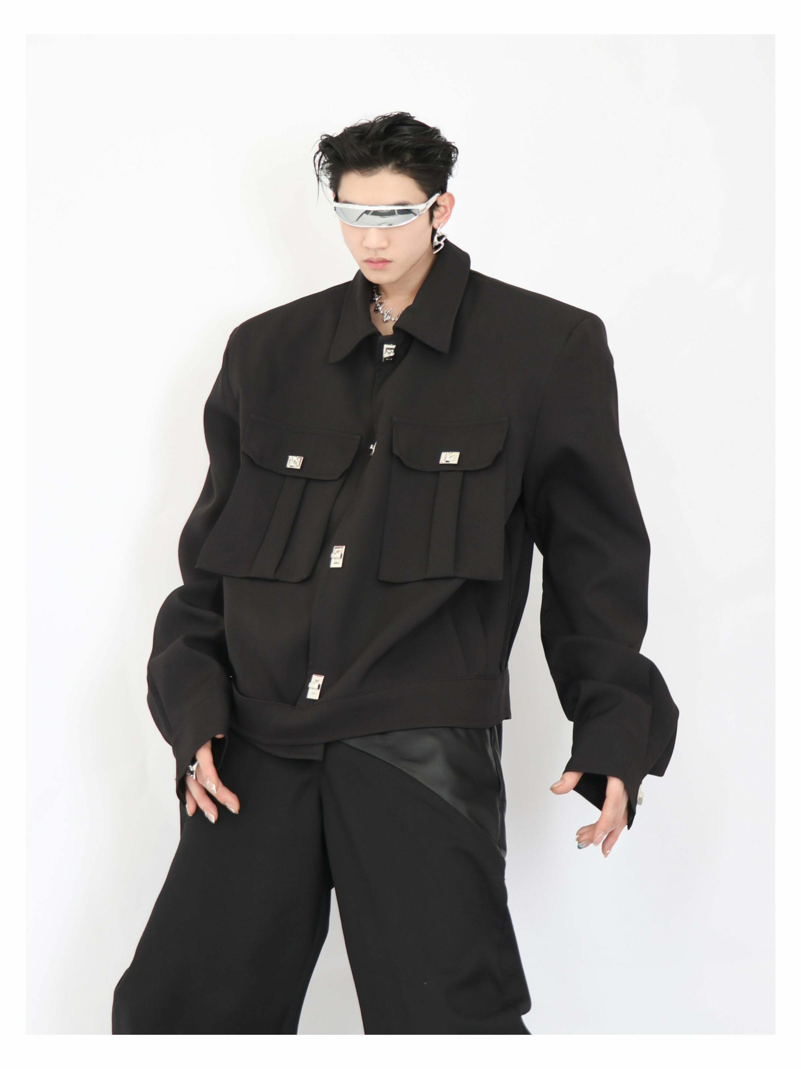 Y2K Grunge Padded Shoulders Jacket - Retro 90s Fashion, Summer Y2K Outfits, Gothic Y2K Style