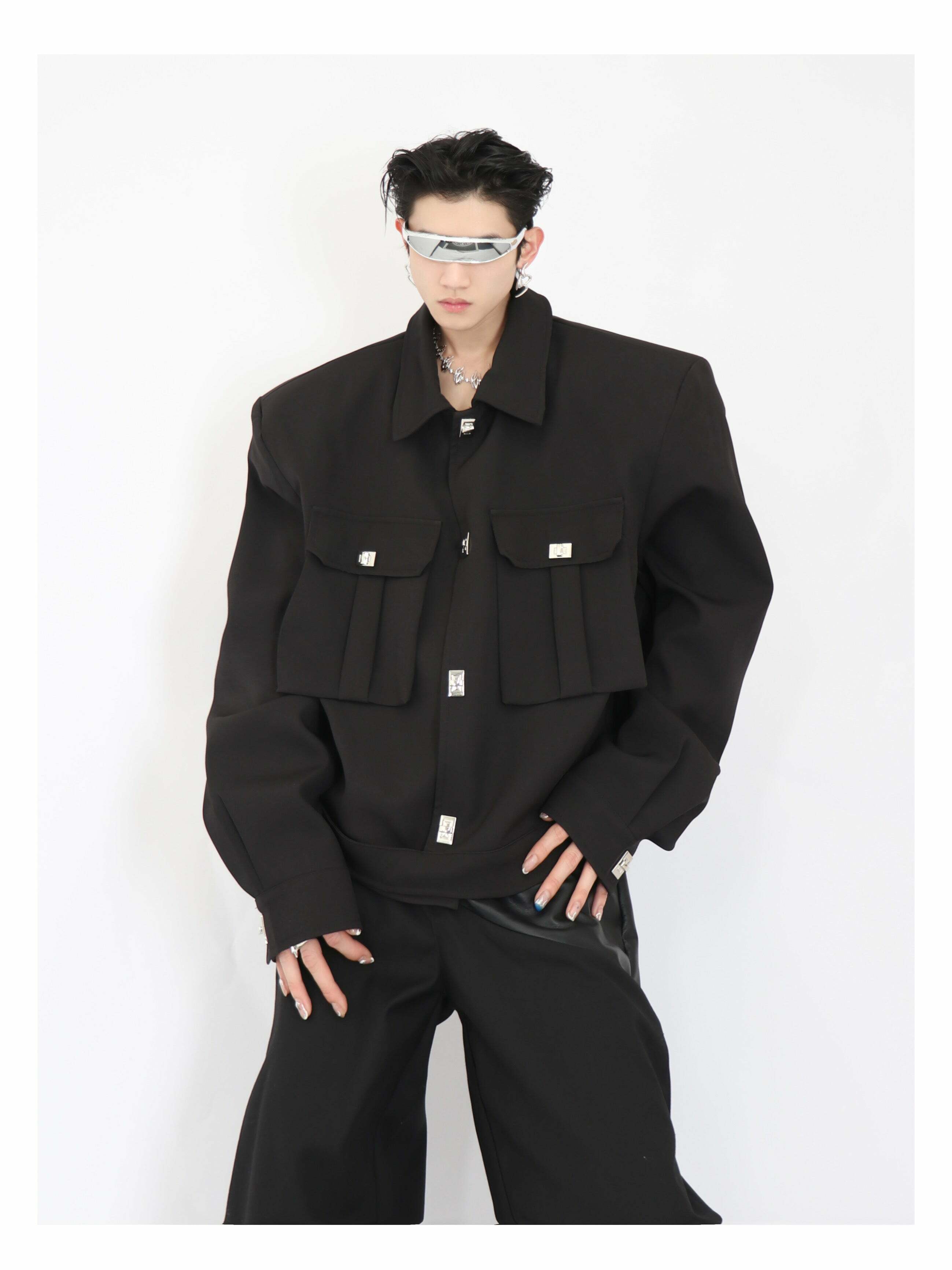 Y2K Grunge Padded Shoulders Jacket - Retro 90s Fashion, Summer Y2K Outfits, Gothic Y2K Style