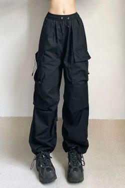 Y2K Grunge Parachute Cargo Pants - 90s Retro Summer Outfit, Y2K Club & Party Fashion