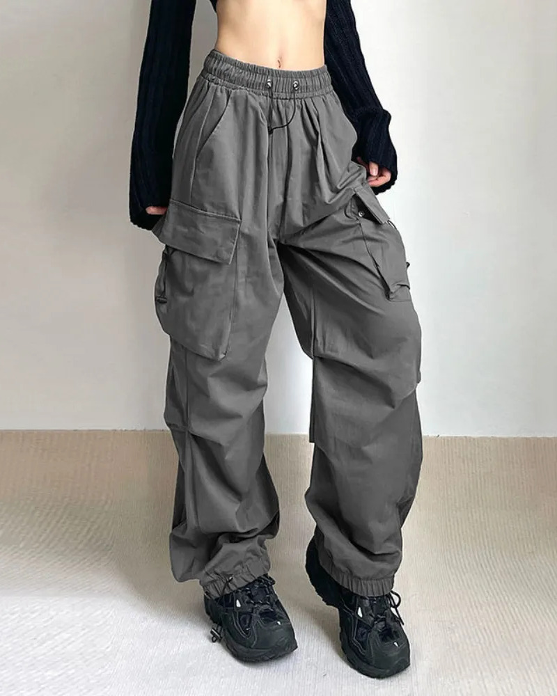 Y2K Grunge Parachute Cargo Pants - 90s Retro Summer Outfit, Y2K Club & Party Fashion