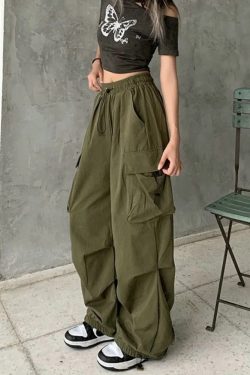 Y2K Grunge Parachute Cargo Pants - 90s Retro Summer Outfit, Y2K Club & Party Fashion