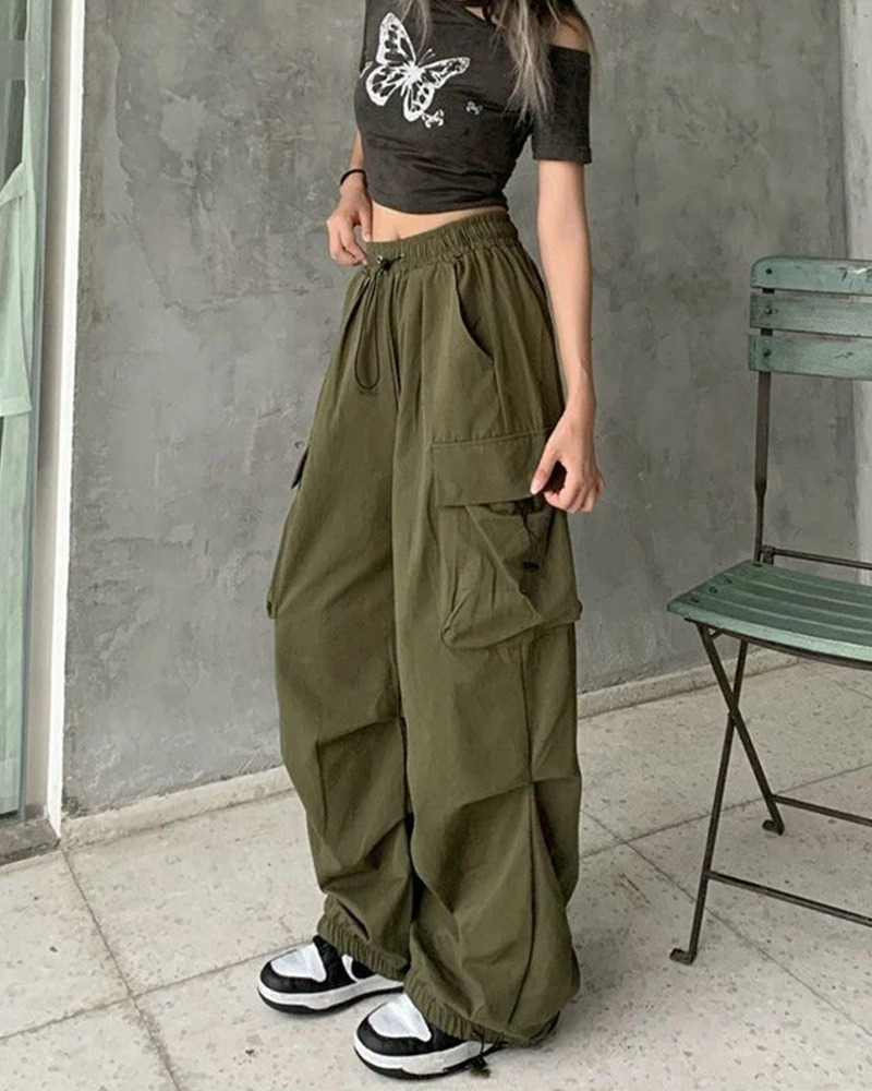 Y2K Grunge Parachute Cargo Pants - 90s Retro Summer Outfit, Y2K Club & Party Fashion
