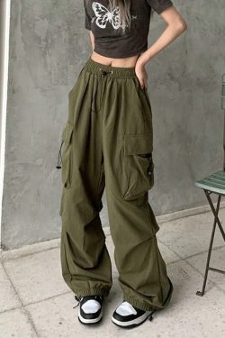 Y2K Grunge Parachute Cargo Pants - 90s Retro Summer Outfit, Y2K Club & Party Fashion