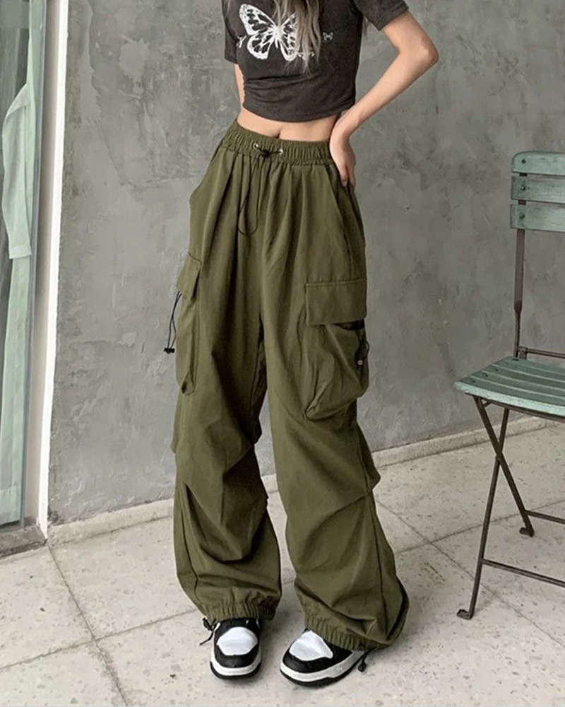 Y2K Grunge Parachute Cargo Pants - 90s Retro Summer Outfit, Y2K Club & Party Fashion