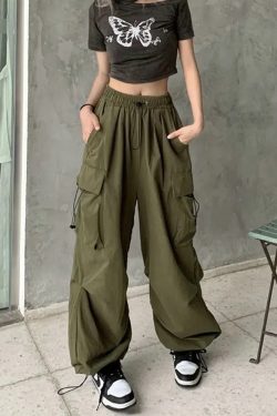 Y2K Grunge Parachute Cargo Pants - 90s Retro Summer Outfit, Y2K Club & Party Fashion