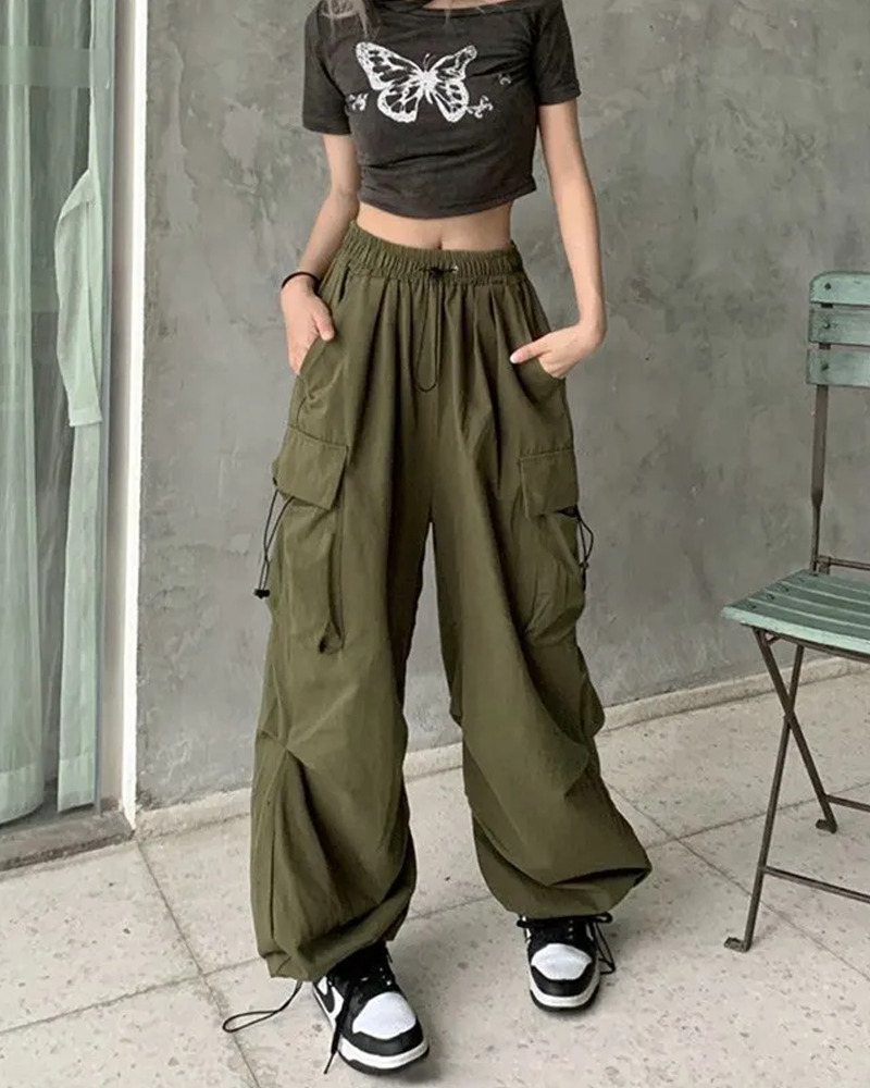 Y2K Grunge Parachute Cargo Pants - 90s Retro Summer Outfit, Y2K Club & Party Fashion