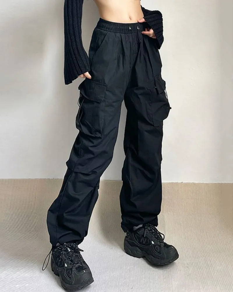 Y2K Grunge Parachute Cargo Pants - 90s Retro Summer Outfit, Y2K Club & Party Fashion