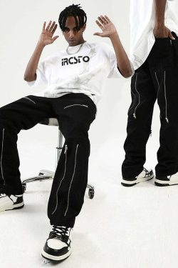 Y2K Grunge Parallel Zip Jeans - 90s Retro Style, Summer Outfits, Hip Hop Fashion