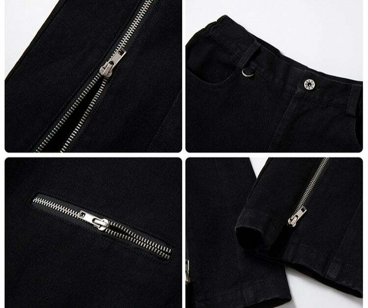 Y2K Grunge Parallel Zip Jeans - 90s Retro Style, Summer Outfits, Hip Hop Fashion