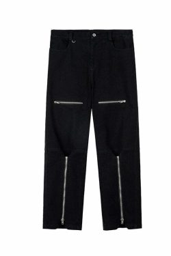 Y2K Grunge Parallel Zip Jeans - 90s Retro Style, Summer Outfits, Hip Hop Fashion