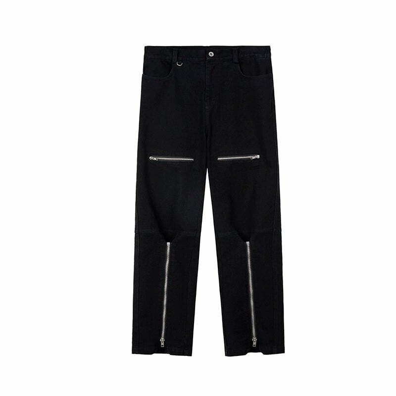 Y2K Grunge Parallel Zip Jeans - 90s Retro Style, Summer Outfits, Hip Hop Fashion