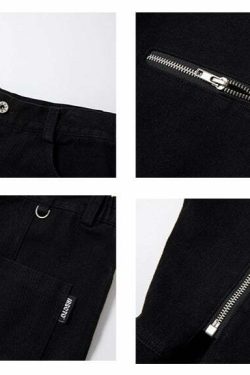 Y2K Grunge Parallel Zip Jeans - 90s Retro Style, Summer Outfits, Hip Hop Fashion