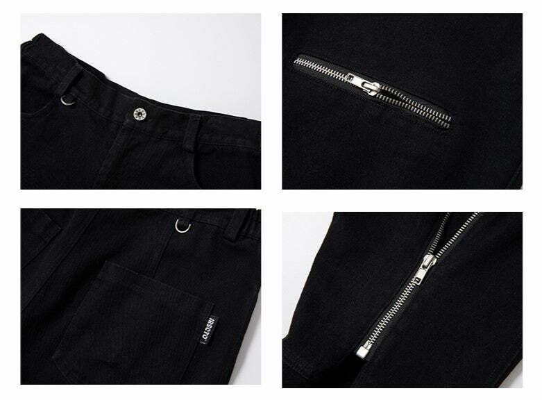 Y2K Grunge Parallel Zip Jeans - 90s Retro Style, Summer Outfits, Hip Hop Fashion