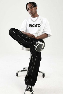 Y2K Grunge Parallel Zip Jeans - 90s Retro Style, Summer Outfits, Hip Hop Fashion
