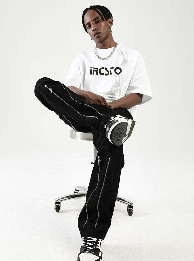 Y2K Grunge Parallel Zip Jeans - 90s Retro Style, Summer Outfits, Hip Hop Fashion