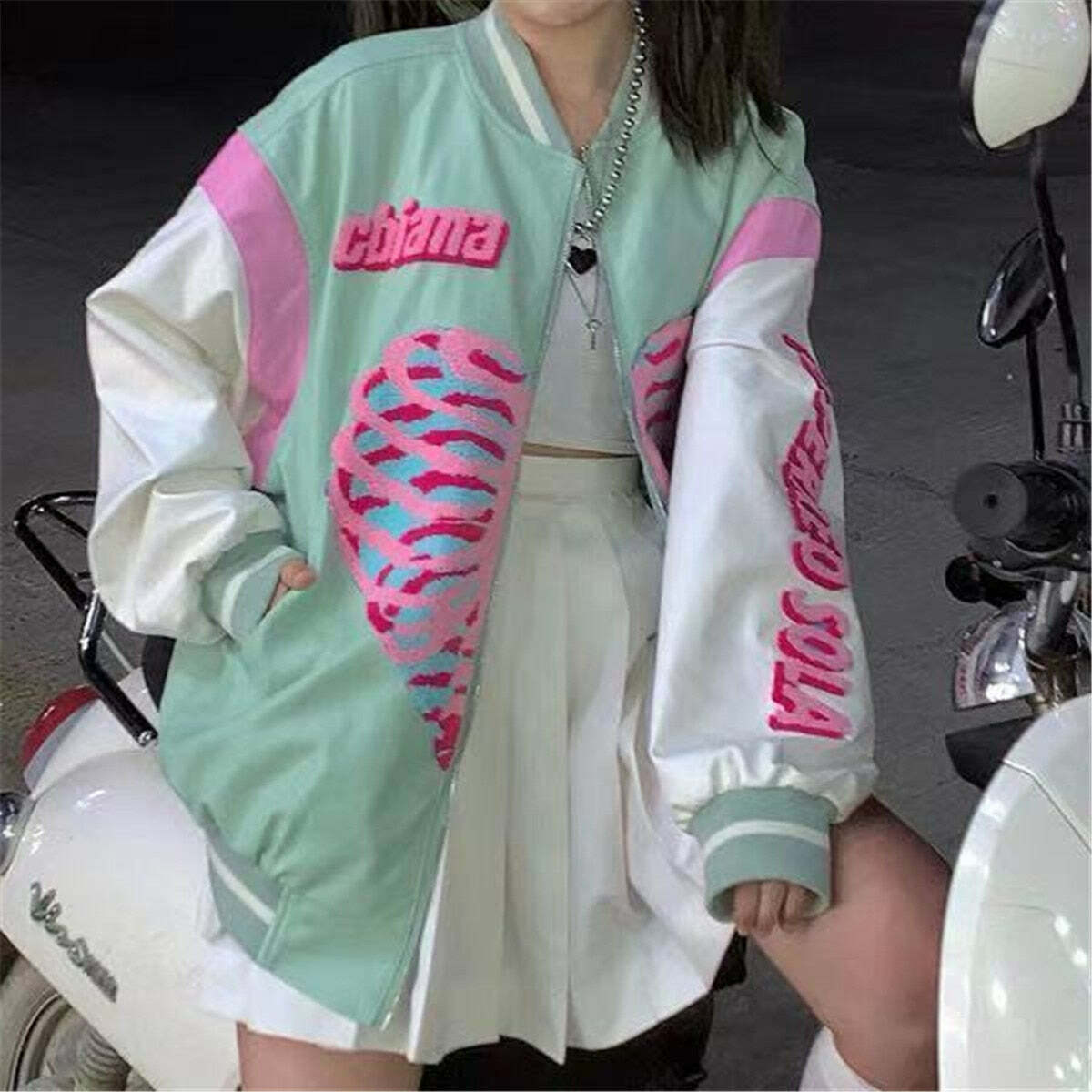 Y2K Grunge Pastel Bone Heart Hoodie - Retro 90s Fashion, Summer Y2K Outfits, Gothic Y2K Style