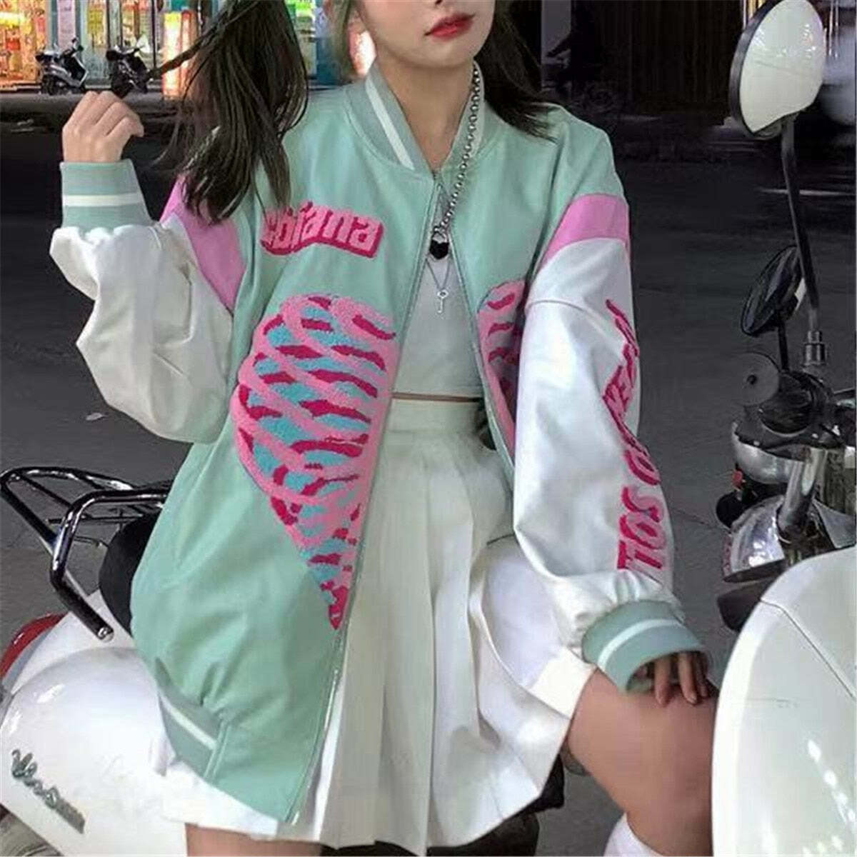 Y2K Grunge Pastel Bone Heart Hoodie - Retro 90s Fashion, Summer Y2K Outfits, Gothic Y2K Style