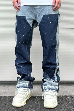 Y2K Grunge Patchwork Jeans - Retro 90s Hip Hop Fashion, Summer Y2K Outfits, Gothic Y2K Style