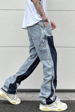 Y2K Grunge Patchwork Jeans - Retro 90s Hip Hop Fashion, Summer Y2K Outfits, Gothic Y2K Style