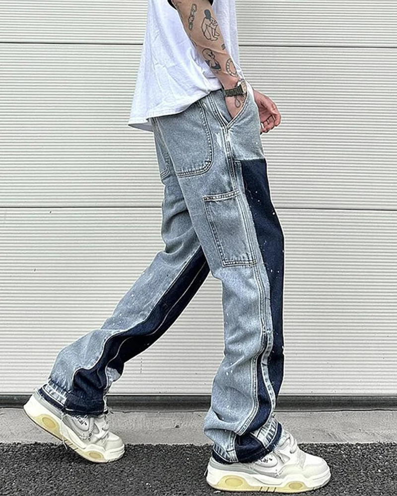 Y2K Grunge Patchwork Jeans - Retro 90s Hip Hop Fashion, Summer Y2K Outfits, Gothic Y2K Style