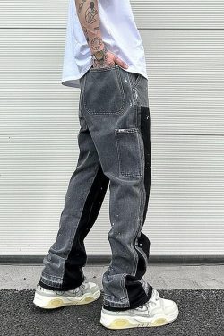 Y2K Grunge Patchwork Jeans - Retro 90s Hip Hop Fashion, Summer Y2K Outfits, Gothic Y2K Style