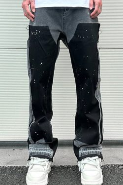 Y2K Grunge Patchwork Jeans - Retro 90s Hip Hop Fashion, Summer Y2K Outfits, Gothic Y2K Style