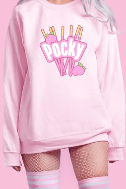 Y2K Grunge Peach Pink Pocky Sweatshirt - Retro 90s Fashion, Summer Outfits, and Pastel Goth Style