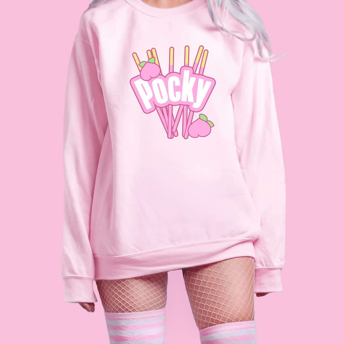 Y2K Grunge Peach Pink Pocky Sweatshirt - Retro 90s Fashion, Summer Outfits, and Pastel Goth Style