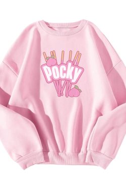 Y2K Grunge Peach Pink Pocky Sweatshirt - Retro 90s Fashion, Summer Outfits, and Pastel Goth Style