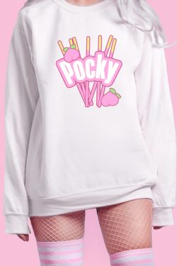 Y2K Grunge Peach Pink Pocky Sweatshirt - Retro 90s Summer Outfit, Pastel Goth Fashion