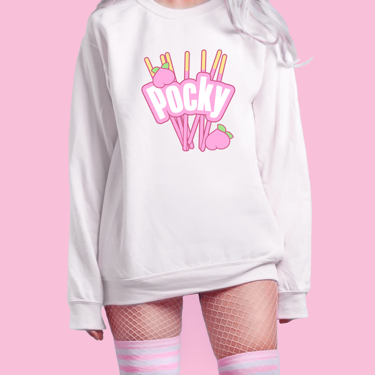 Y2K Grunge Peach Pink Pocky Sweatshirt - Retro 90s Summer Outfit, Pastel Goth Fashion
