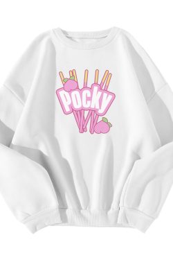 Y2K Grunge Peach Pink Pocky Sweatshirt - Retro 90s Summer Outfit, Pastel Goth Fashion