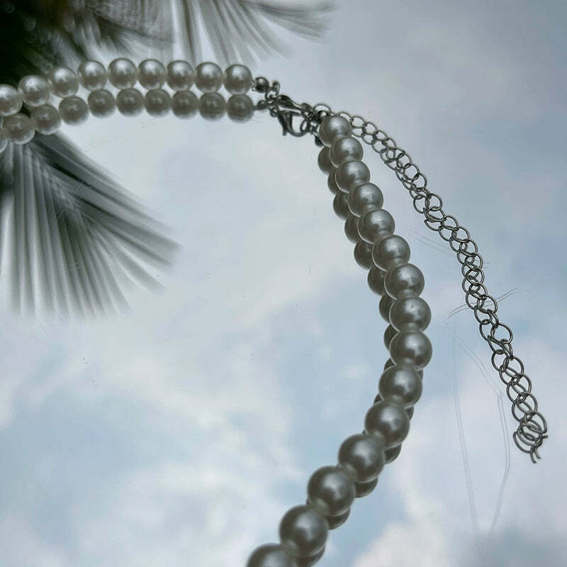 Y2K Grunge Pearl Chain Necklace - Retro 90s Fashion, Y2K Party, Club, and Summer Outfits