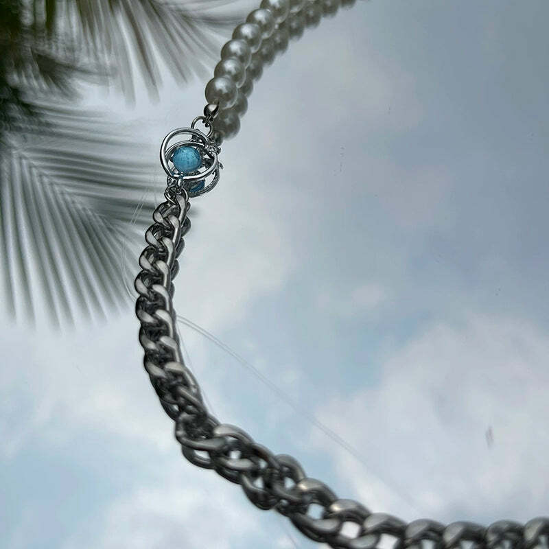 Y2K Grunge Pearl Chain Necklace - Retro 90s Fashion, Y2K Party, Club, and Summer Outfits