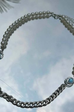 Y2K Grunge Pearl Chain Necklace - Retro 90s Fashion, Y2K Party, Club, and Summer Outfits