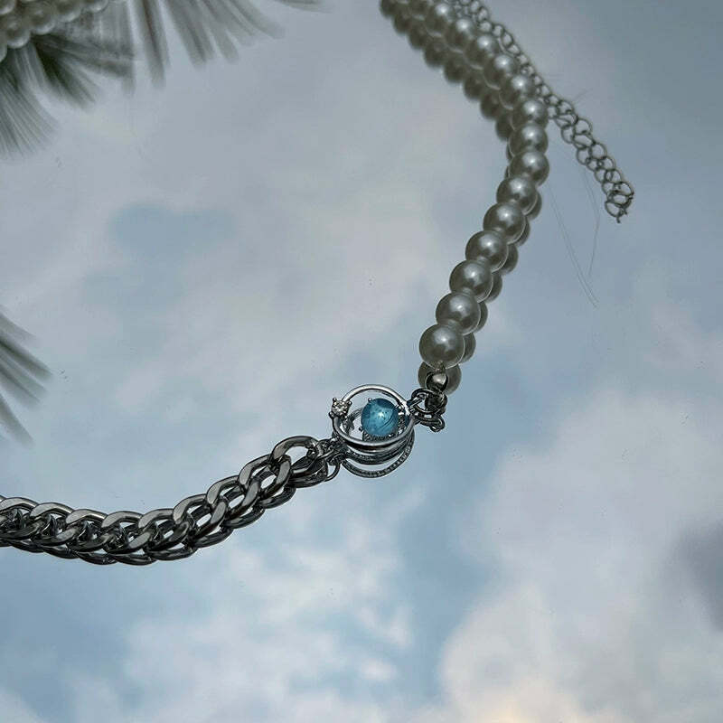 Y2K Grunge Pearl Chain Necklace - Retro 90s Fashion, Y2K Party, Club, and Summer Outfits