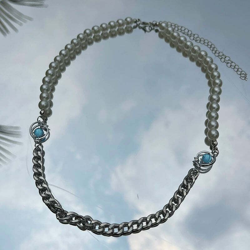 Y2K Grunge Pearl Chain Necklace - Retro 90s Fashion, Y2K Party, Club, and Summer Outfits