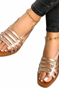 Y2K Grunge Peep Toe Hollow Out Beach Sandals - Retro 90s Summer Fashion for Women